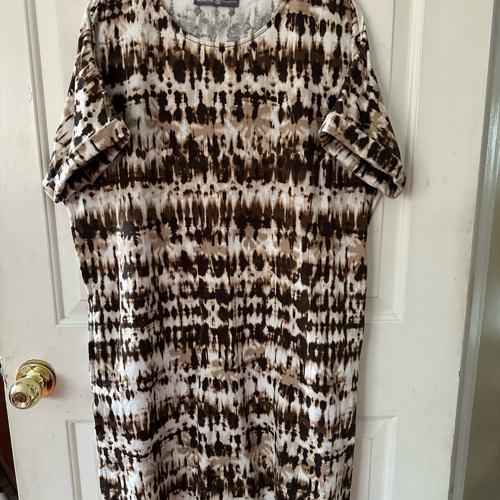 Avon Elegant Brown Patterned Short Sleeve Dress XL
